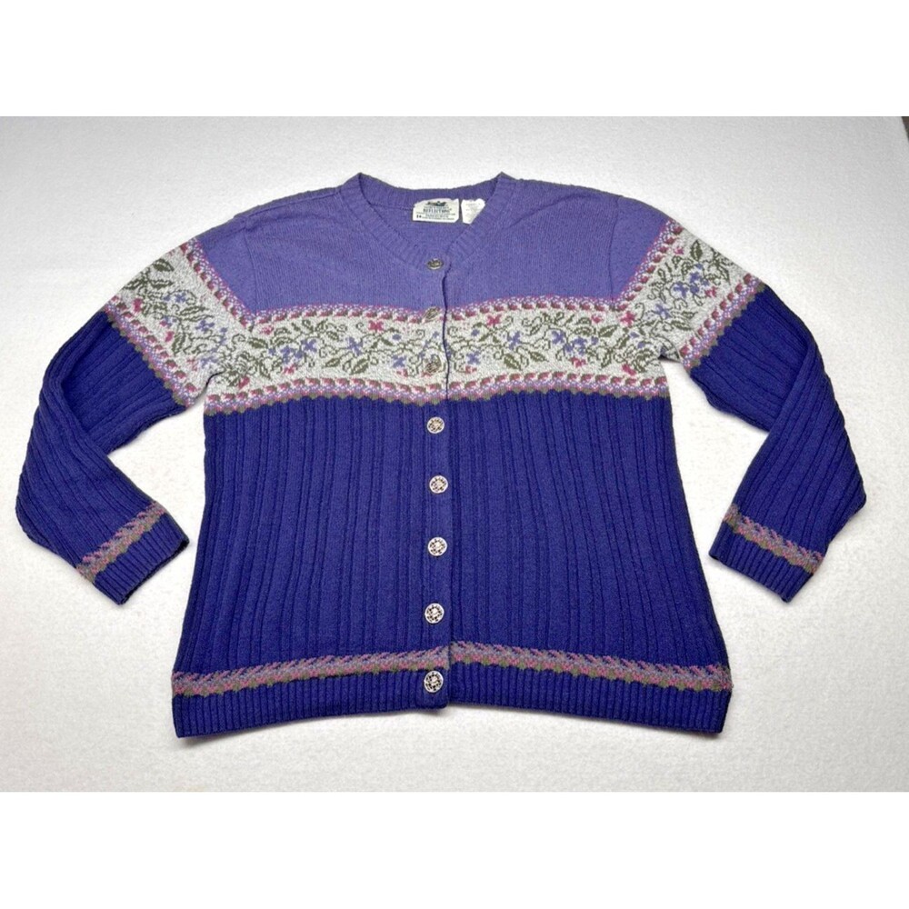Northern Reflections Parkhurst Purple Cardigan M Made in Canada Vintage 90s